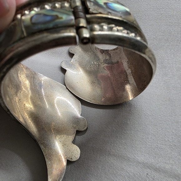 Vintage ALPACA Sterling Silver Abalone Clamp Wrap Bracelet - Picture 6 of 7